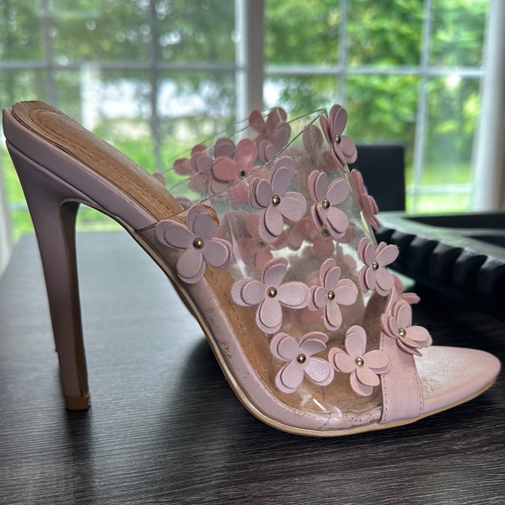 Floral Embellished Pink Heels